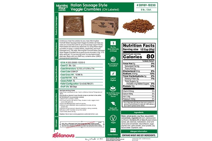 2898910230 MSF Italian Sausage Style Crumbles NLI19166 K-12 Spec