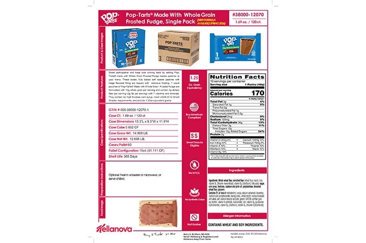 3800012070 Pop-Tarts Made with WG Frosted Fudge 1ct NLI19321 NLI17551 K-12 Spec