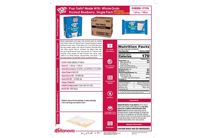3800017196 Pop-Tarts Made with WG Frosted Blueberry 1ct NLI19317 NLI17547 K-12 Spec Image