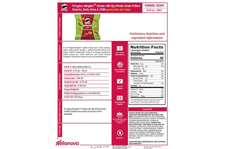 3800033241 Pringles Mingles Zesty Lime Chili NLI19301 K-12 Spec