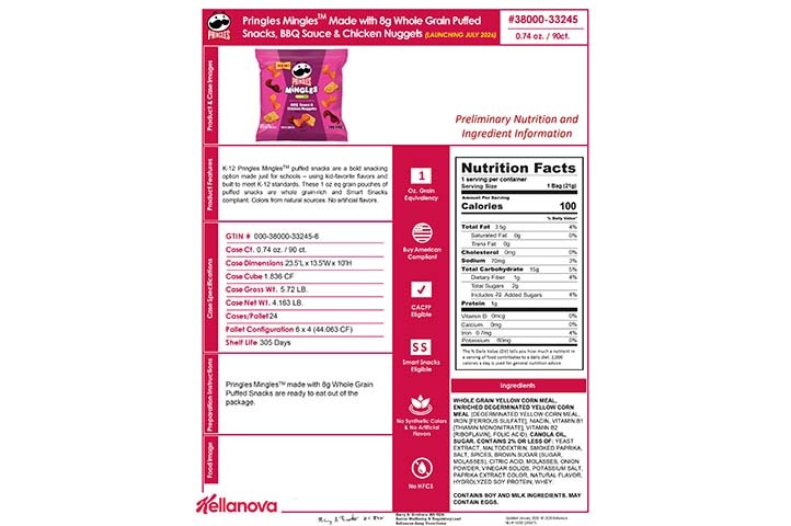 3800033245 Pringles Mingles BBQ Sauce Chicken Nuggets NLI19300 K-12 Spec