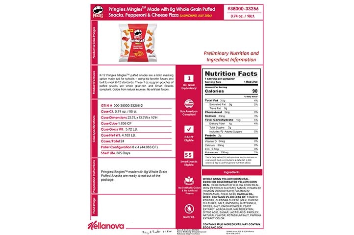 3800033256 Pringles Mingles Pepperoni Cheese Pizza NLI19299 K-12 Spec