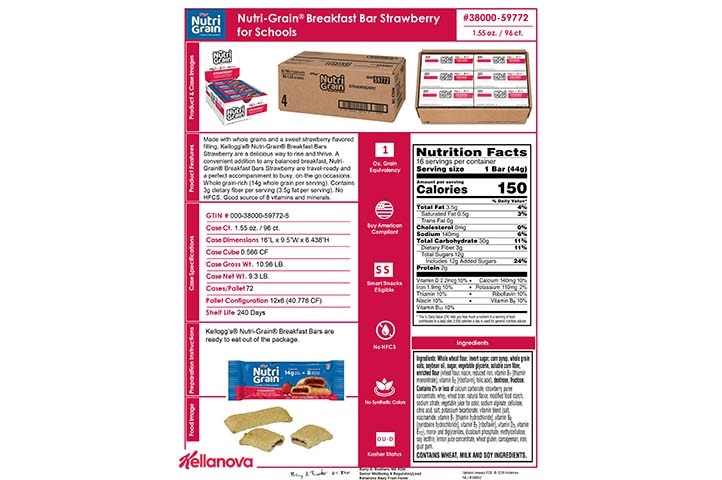 3800059772 Nutri-Grain Bars for Schools Strawberry NLI18892 K-12 Spec