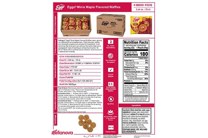3800092315 Eggo Minis Maple Flavored Waffles NLI19067 K-12 Spec Image