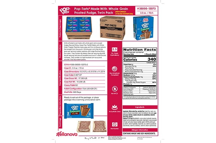 3800012073 Pop-Tarts Made with WG Frosted Fudge NLI19322 NLI17552 K-12 Spec