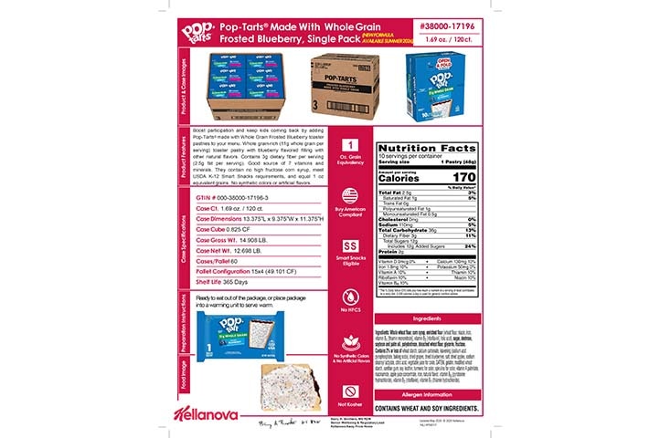 3800017196 Pop-Tarts Made with WG Frosted Blueberry 1ct NLI19317 NLI17547 K-12 Spec