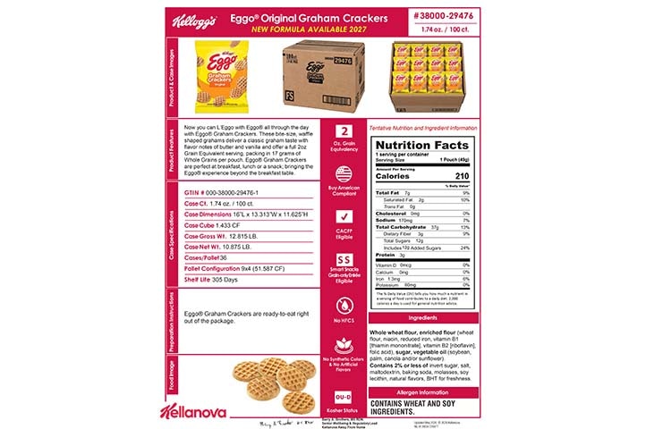 3800029476 Eggo Waffle Grahams NLI18552 K-12 Spec