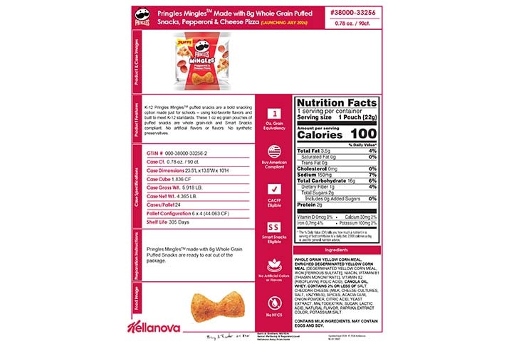3800033256 Pringles Mingles Pepperoni Cheese Pizza NLI19587 K-12 Spec