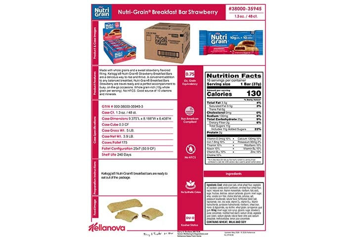 3800035945 Nutri-Grain Bars Strawberry NLI18891 K-12 Spec