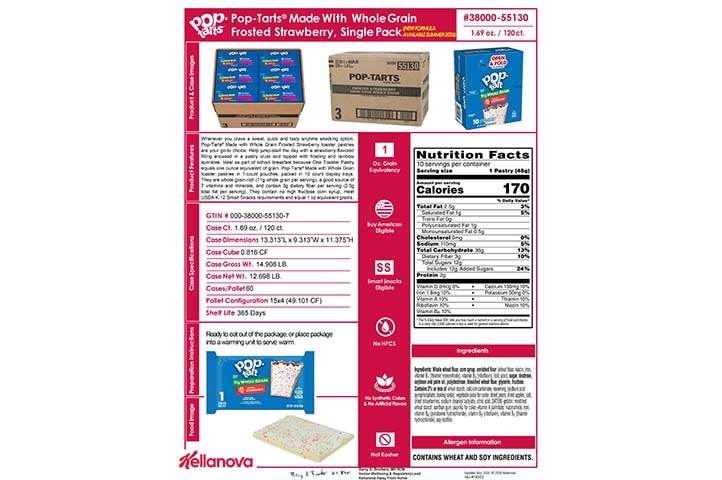 3800055130 Pop-Tarts Made with WG Frosted Strawberry 1ct NLI19323 NLI17553 K-12 Spec