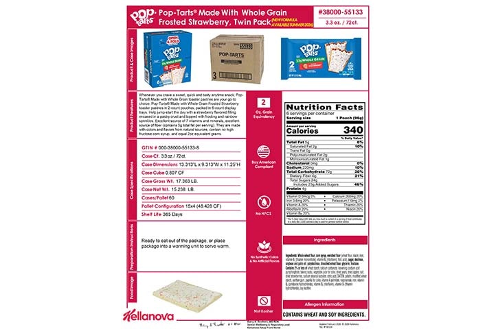 3800055133 Pop-Tarts Made with WG Frosted Strawberry NLI19324 NLI17554 K-12 Spec Image