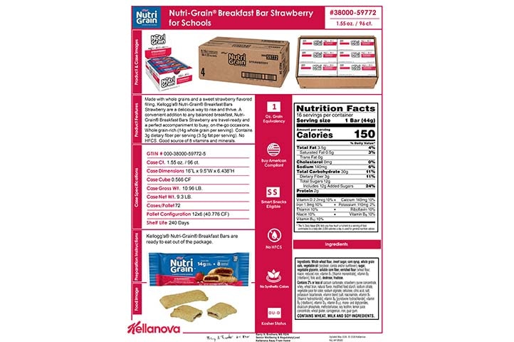 3800059772 Nutri-Grain Bars for Schools Strawberry NLI18892 K-12 Spec