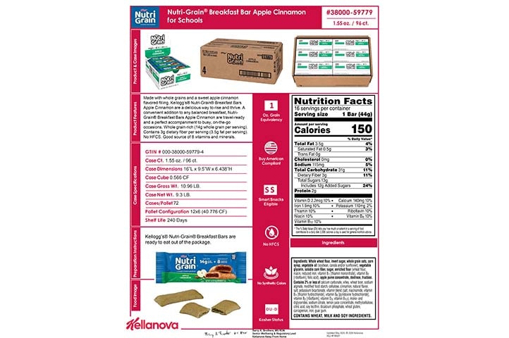 3800059779 Nutri-Grain Bars for Schools Apple Cinnamon NLI18912 K-12 Spec