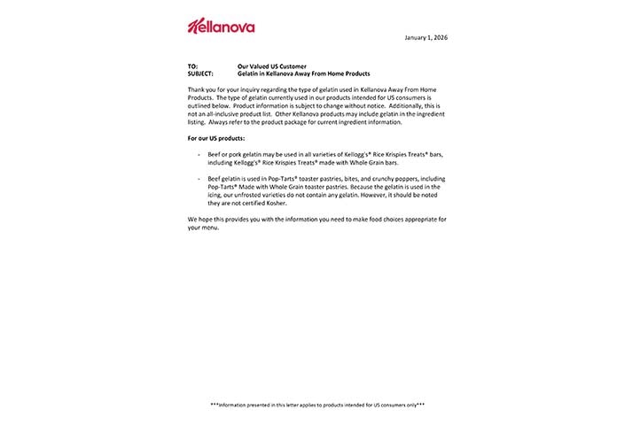 Kellanova Gelatin Letter