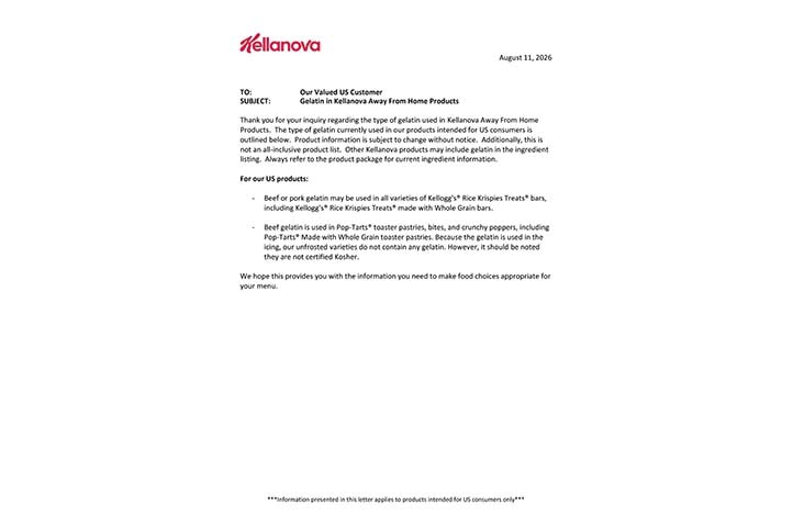Kellanova Gelatin Letter