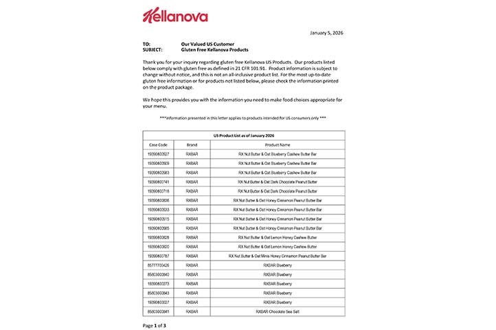 Kellanova Gluten Free Letter