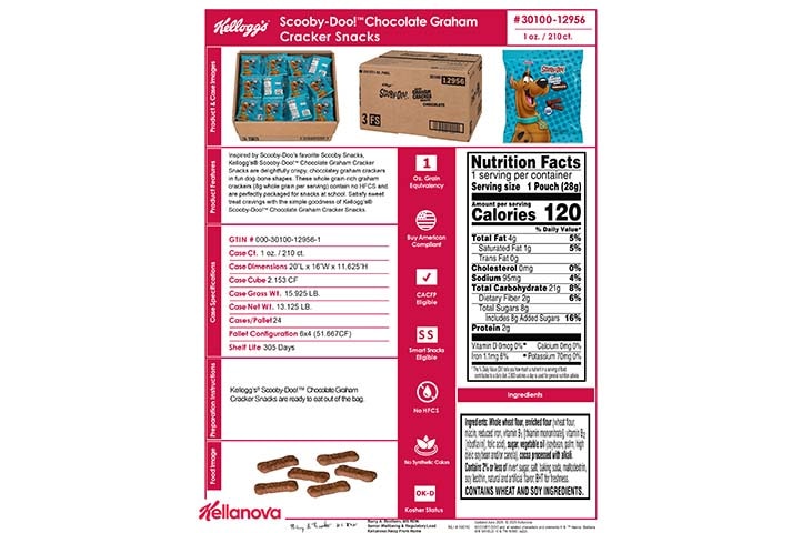 30100 12956 Scooby Doo Chocolate Graham Cracker Snacks NLI 19010 K-12 Spec