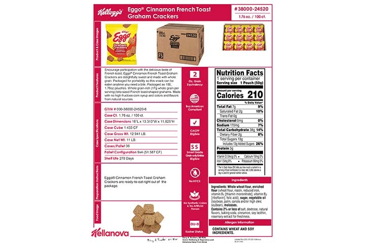 38000 24520 Kellogg's Eggo Cinnamon French Toast Graham Crackers NLI 17465 K-12 Spec