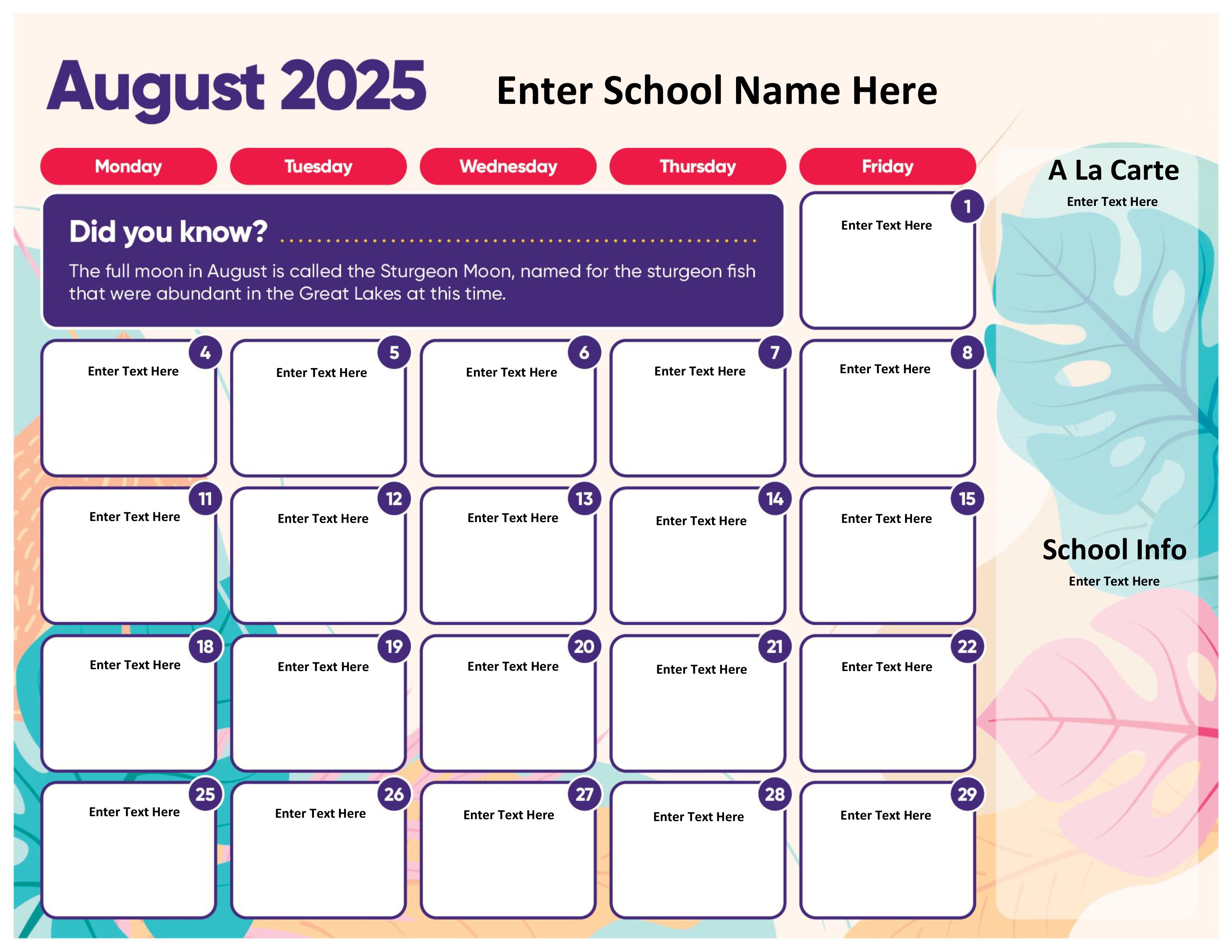 Menu Template Calendars SY25-26