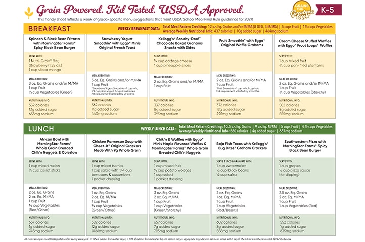 Grains for Greatness Weekly Menu