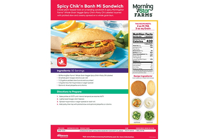 MorningStar Farms® Spicy Chik'n Patty Banh Mi Recipe Launching School Year 2026-2027