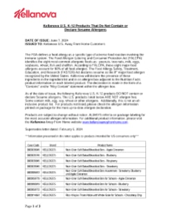 Kellanova K-12 Sesame Allergen Letter