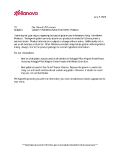 Gelatin in Kellanova Away From Home Products Letter