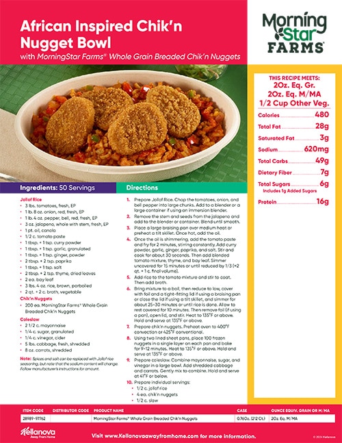 K-12 Whole Grain Chik'n Nugget Menu Concepts Sheet