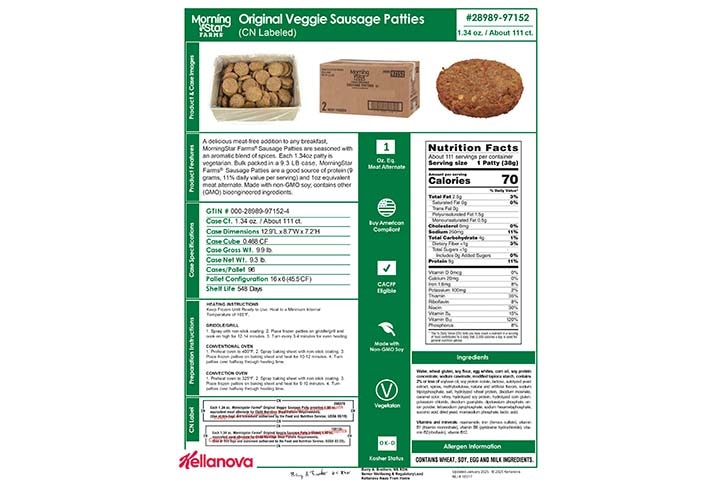 28989 97152 MSF Veggie Sausage Patties CN K-12 Spec