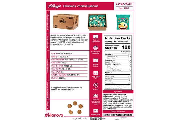 30100 12695 Kellogg's Chat Snax Vanilla Grahams 1oz Pouch K-12 Spec Image
