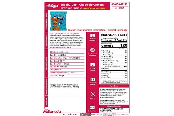 30100 12956 Scooby Doo Chocolate Graham Cracker Snacks K-12 Spec