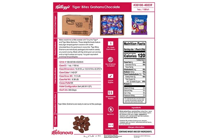30100 40239 Kellogg's Graham Tiger Bites Chocolate K-12 Spec