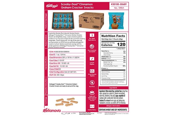 30100 50689 Kellogg's Scooby Doo Cinnamon Graham Cracker Snacks K-12 Spec