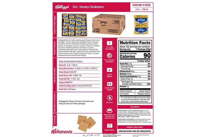 30100 91822 Kellogg's Honey Grahams 3ct K-12 Spec