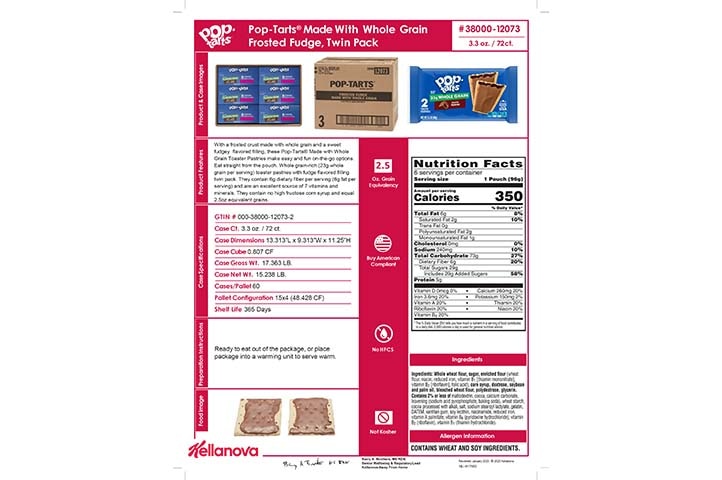38000 12073 Pop-Tarts Made with 23g WG Frosted Fudge K-12 Spec