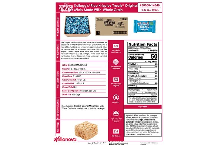 38000 14540 Rice Krispies Treats Made with Whole Grain for Schools - Original Minis K-12 Spec Image