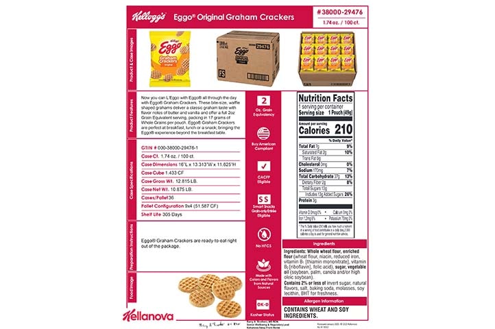 38000 29476 Kellogg's Original Eggo Waffle Grahams K-12 Spec Image