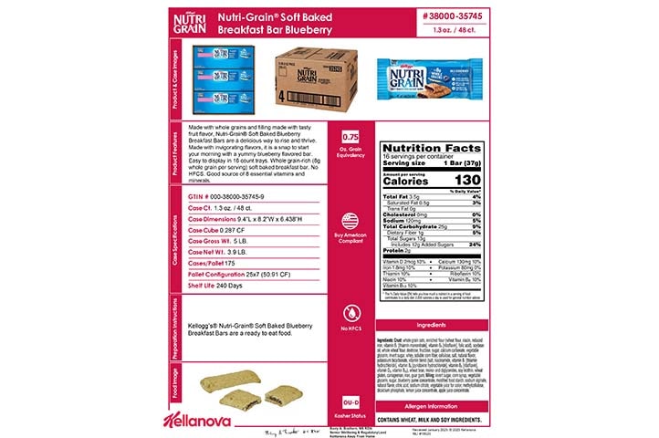 38000 35745 Nutri-Grain Bars - Blueberry K-12 Spec Image