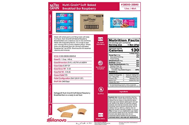 38000 35845 Nutri-Grain Bars - Raspberry K-12 Spec Image