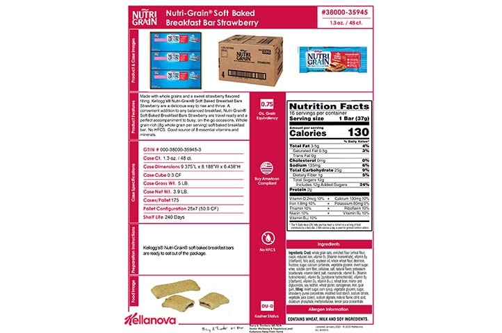 38000 35945 Nutri-Grain Bars - Strawberry K-12 Spec Image