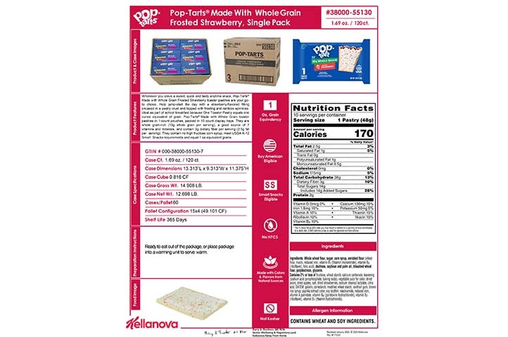 38000 55130 Pop-Tarts Made with 10g WG Frosted Strawberry 1ct K-12 Spec