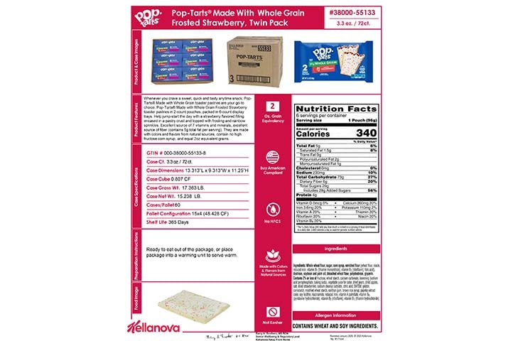 38000 55133 Pop-Tarts Made with 21g WG Frosted Strawberry K-12 Spec