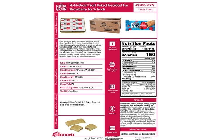 38000 59772 Nutri-Grain Bars for Schools -Strawberry K-12 Spec Image