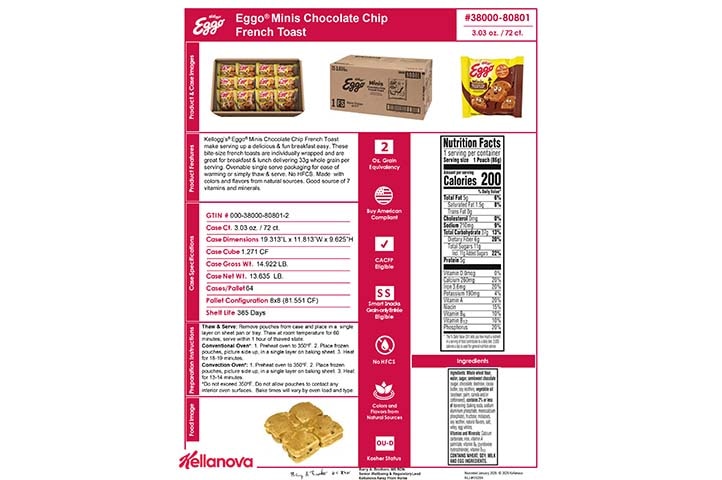 38000 80801 Eggo Chocolate Chip French Toast Minis K-12 Spec Image