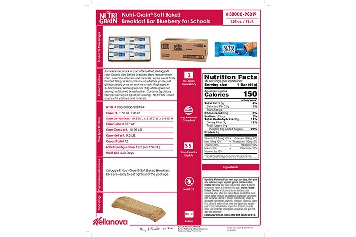 38000 90819 Nutri-Grain Bars for Schools - Blueberry K-12 Spec Image