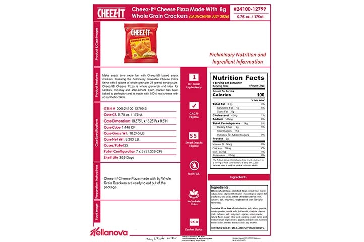 24100 12799 Cheez It Cheese Pizza Made With 8g Whole Grain For Schools K-12 Spec - Available July 2026