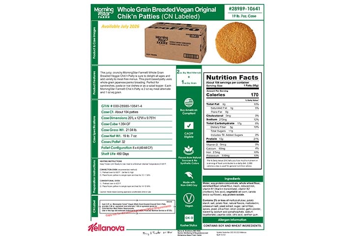 28989 10641 MSF Whole Grain Breaded Vegan Original Chik'n Patty CN K-12 Spec - Available July 2026