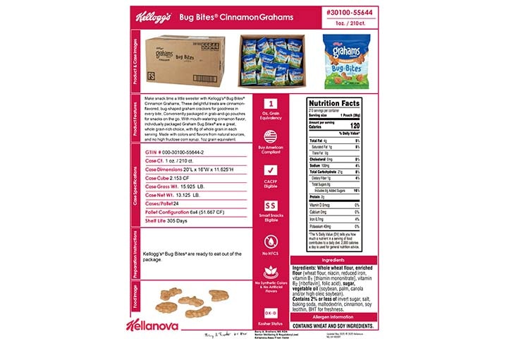 30100 55644 Kellogg's Bug Bites Cinnamon Graham Crackers K-12 Spec Image