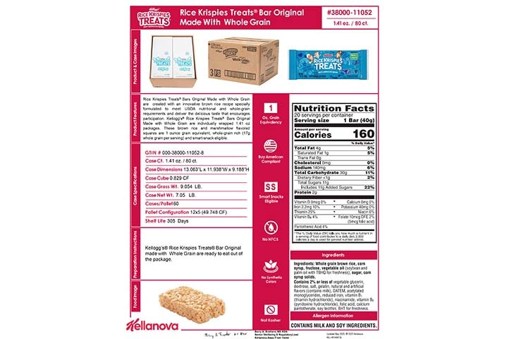 38000 11052 Kellogg's Rice Krispies Treats Made with WG for Schools Original K-12 Spec Image