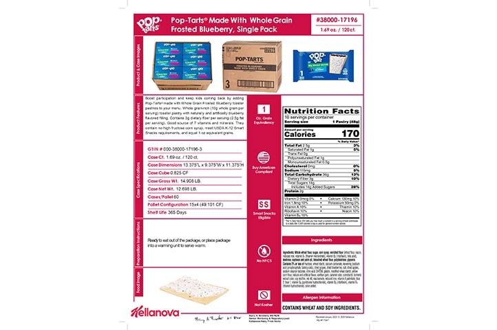 38000 17196 Pop-Tarts Made with 10g WG Frosted Blueberry 1ct K-12 Spec
